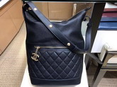 Chanel Hobo Handbag Black Grained Calfskin