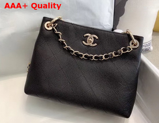 Chanel Hobo Handbag Black Grained Calfskin Replica