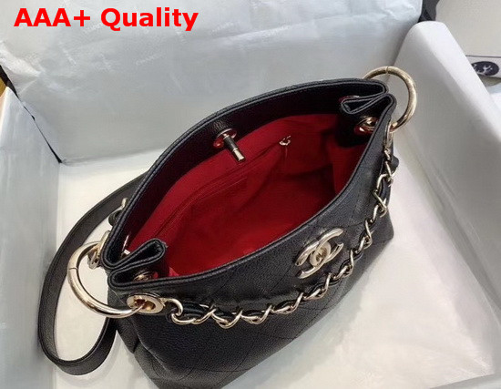 Chanel Hobo Handbag Black Grained Calfskin Replica