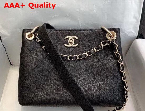 Chanel Hobo Handbag Black Grained Calfskin Replica