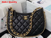 Chanel Hobo Handbag Black Shiny Crumpled Lambskin Gold Tone Metal As4378 Replica