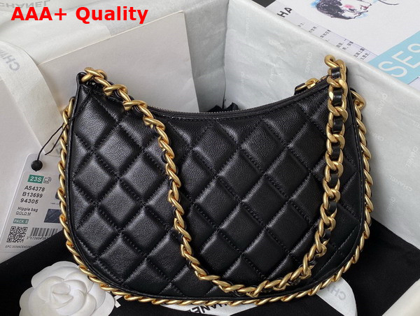 Chanel Hobo Handbag Black Shiny Crumpled Lambskin Gold Tone Metal As4378 Replica