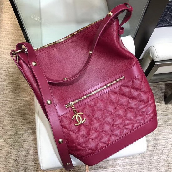 Chanel Hobo Handbag Burgundy Grained Calfskin