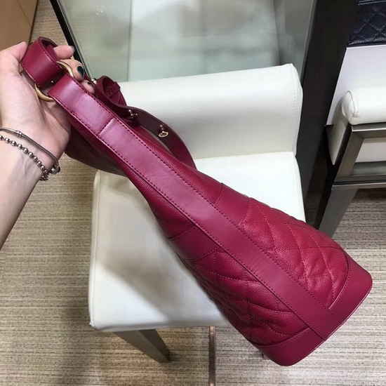 Chanel Hobo Handbag Burgundy Grained Calfskin