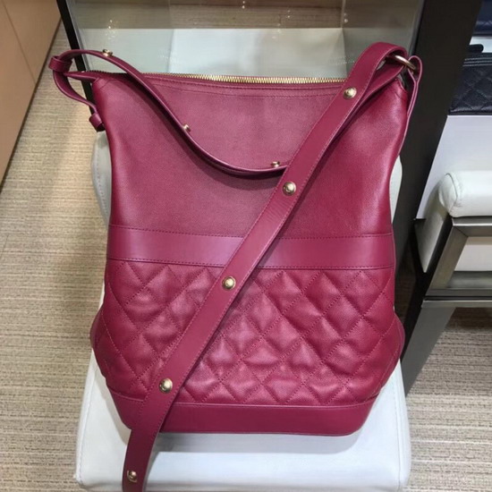 Chanel Hobo Handbag Burgundy Grained Calfskin