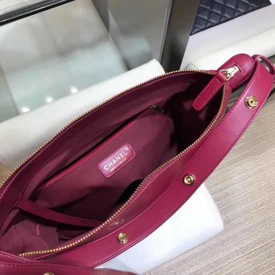 Chanel Hobo Handbag Burgundy Grained Calfskin