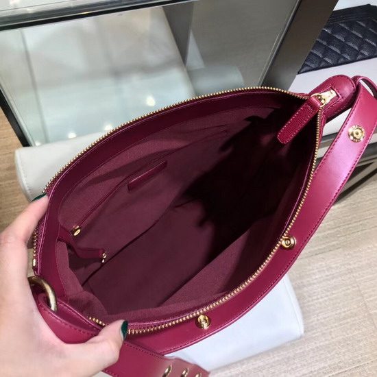 Chanel Hobo Handbag Burgundy Grained Calfskin