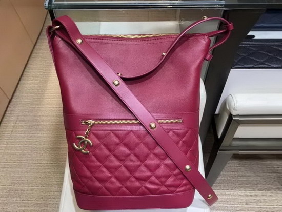 Chanel Hobo Handbag Burgundy Grained Calfskin