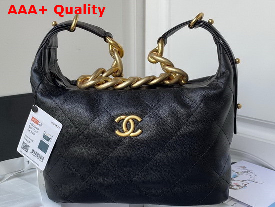 Chanel Hobo Handbag Calfskin Gold Tone Metal Black Ref AS2910 Replica