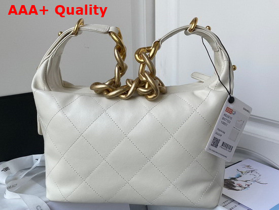 Chanel Hobo Handbag Calfskin Gold Tone Metal White Ref AS2910 Replica