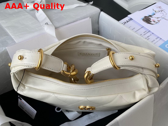 Chanel Hobo Handbag Calfskin Gold Tone Metal White Ref AS2910 Replica