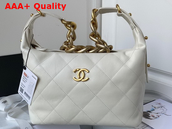 Chanel Hobo Handbag Calfskin Gold Tone Metal White Ref AS2910 Replica