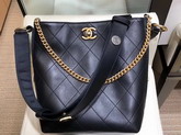 Chanel Hobo Handbag Calfskin Grosgrain Gold Tone Metal Black A57573