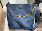 Chanel Hobo Handbag Calfskin Grosgrain Gold Tone Metal Blue A57573