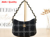 Chanel Hobo Handbag Cashmere Tweed Black and Grey Check Detail AS3562 Replica