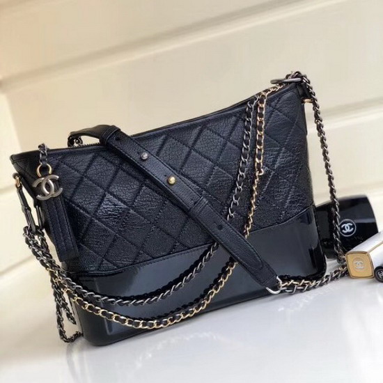 Chanel Hobo Handbag Chanel S Gabrielle Black Goatskin and Patent Goatskin