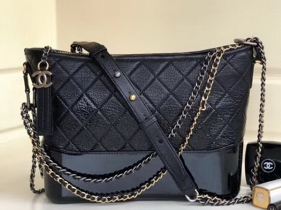 Chanel Hobo Handbag Chanel S Gabrielle Black Goatskin and Patent Goatskin