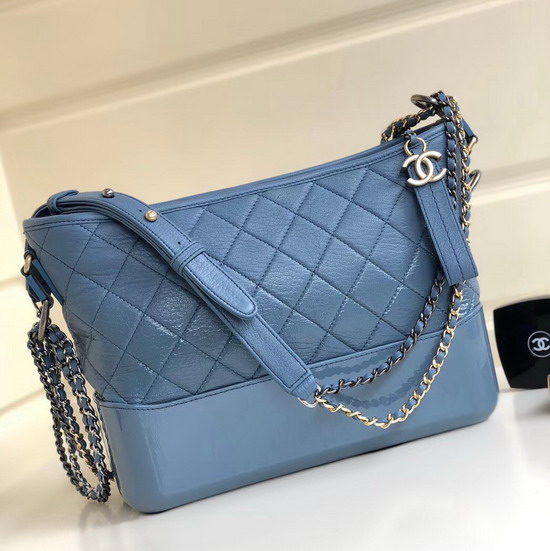 Chanel Hobo Handbag Chanel S Gabrielle Light Blue Goatskin and Patent Goatskin