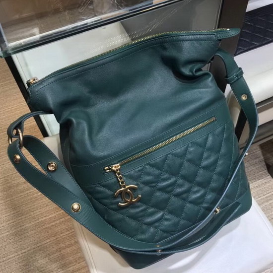 Chanel Hobo Handbag Dark Green Grained Calfskin