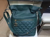 Chanel Hobo Handbag Dark Green Grained Calfskin