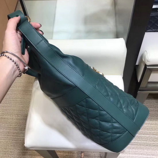 Chanel Hobo Handbag Dark Green Grained Calfskin