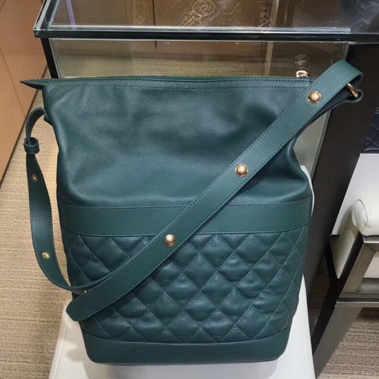 Chanel Hobo Handbag Dark Green Grained Calfskin