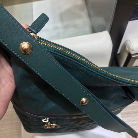 Chanel Hobo Handbag Dark Green Grained Calfskin