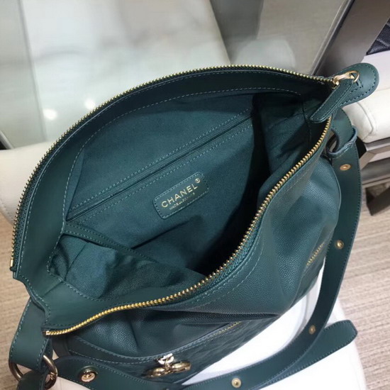 Chanel Hobo Handbag Dark Green Grained Calfskin