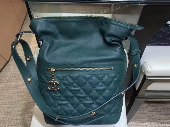 Chanel Hobo Handbag Dark Green Grained Calfskin