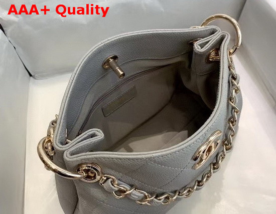 Chanel Hobo Handbag Grey Grained Calfskin Replica