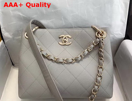 Chanel Hobo Handbag Grey Grained Calfskin Replica