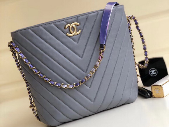 Chanel Hobo Handbag Light Blue Lambskin