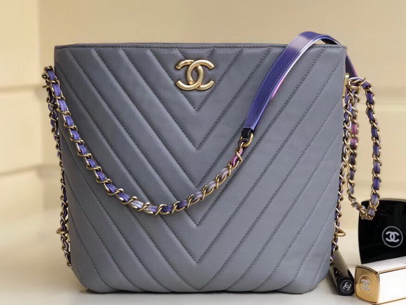 Chanel Hobo Handbag Light Blue Lambskin