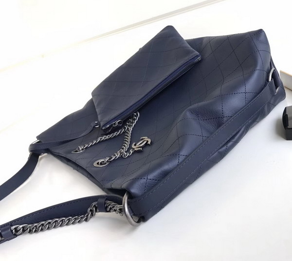 Chanel Hobo Handbag Navy Blue Calfskin Ruthenium Tone Metal For Sale