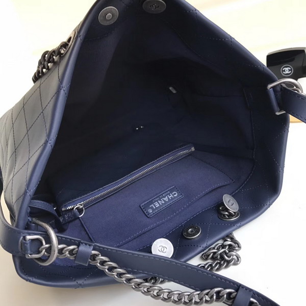 Chanel Hobo Handbag Navy Blue Calfskin Ruthenium Tone Metal For Sale