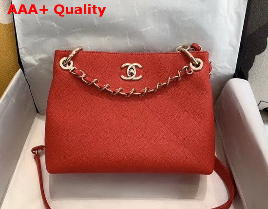 Chanel Hobo Handbag Red Grained Calfskin Replica