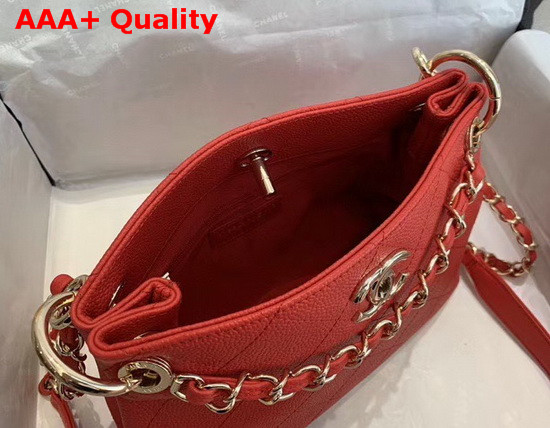 Chanel Hobo Handbag Red Grained Calfskin Replica