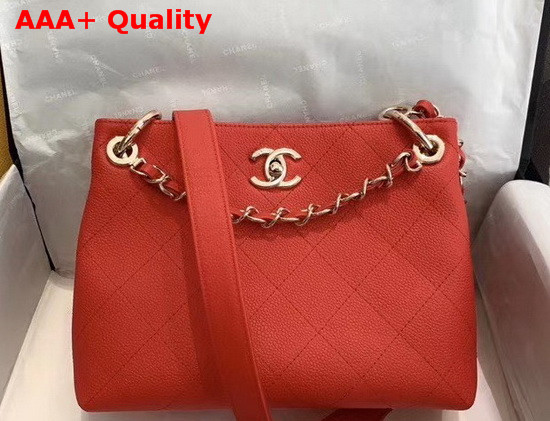 Chanel Hobo Handbag Red Grained Calfskin Replica