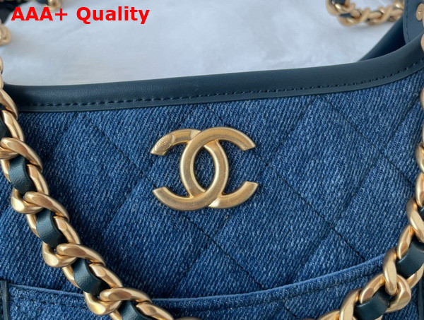 Chanel Hobo Handbag Washed Denim Gold Tone Metal Blue Ref AS4532 Replica