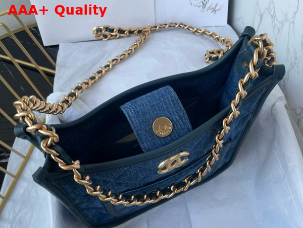 Chanel Hobo Handbag Washed Denim Gold Tone Metal Blue Ref AS4532 Replica