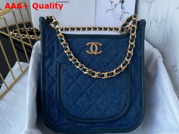 Chanel Hobo Handbag Washed Denim Gold Tone Metal Blue Ref AS4532 Replica