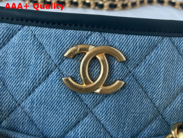 Chanel Hobo Handbag Washed Denim Gold Tone Metal Light Blue Ref AS4532 Replica