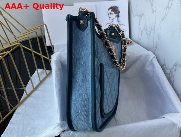 Chanel Hobo Handbag Washed Denim Gold Tone Metal Light Blue Ref AS4532 Replica