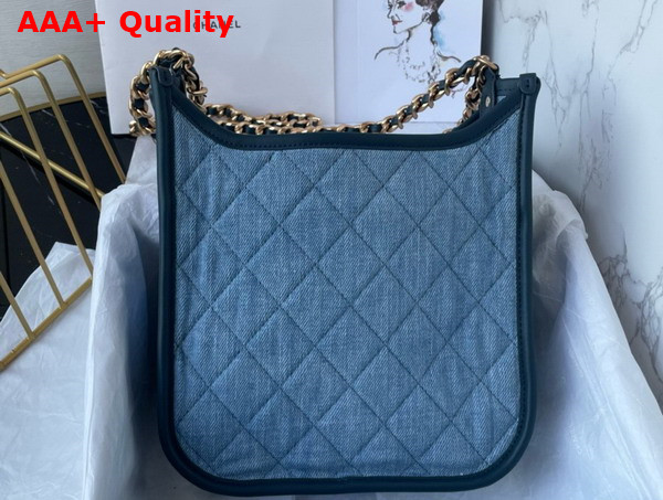 Chanel Hobo Handbag Washed Denim Gold Tone Metal Light Blue Ref AS4532 Replica