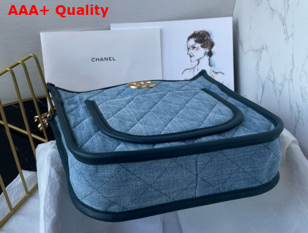 Chanel Hobo Handbag Washed Denim Gold Tone Metal Light Blue Ref AS4532 Replica