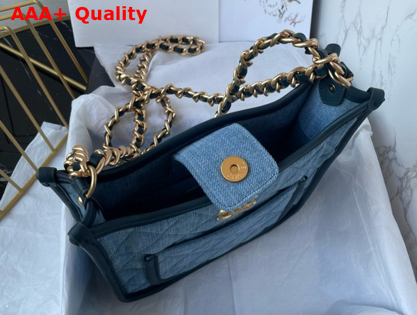 Chanel Hobo Handbag Washed Denim Gold Tone Metal Light Blue Ref AS4532 Replica