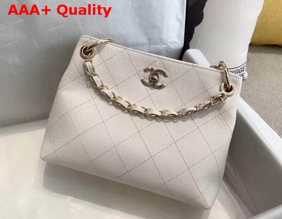 Chanel Hobo Handbag White Grained Calfskin Replica