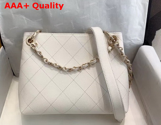 Chanel Hobo Handbag White Grained Calfskin Replica