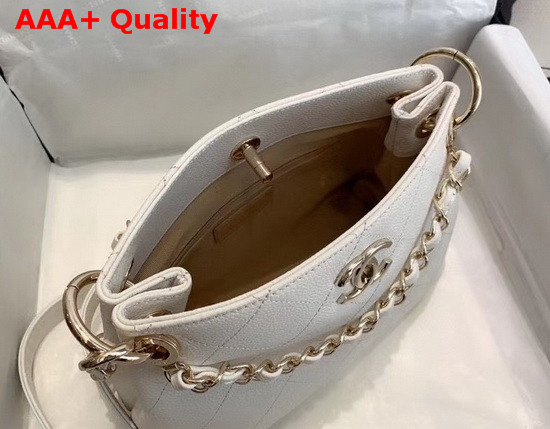 Chanel Hobo Handbag White Grained Calfskin Replica