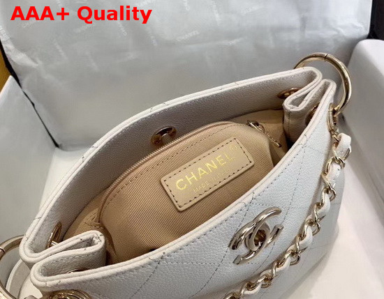 Chanel Hobo Handbag White Grained Calfskin Replica